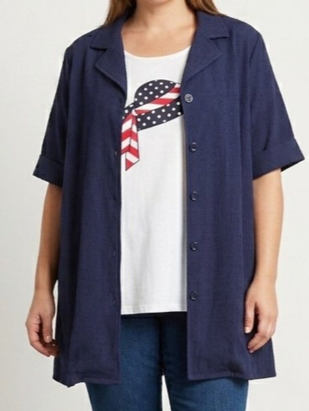 Kim Rogers Women's Blue Short-Sleeve Button-Up Faux 2 Piece Blouse Size XL C2146 - Picture 5 of 7
